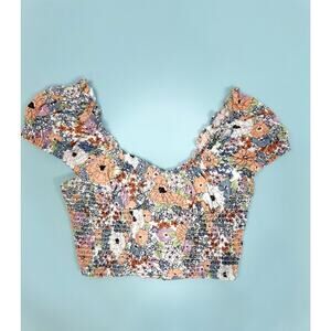 Japna XS Floral Smocked Puff Sleeve Crop Top – Boho Blouse